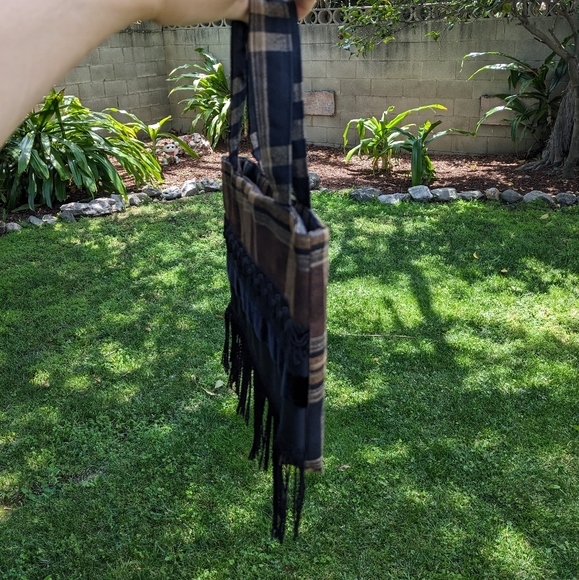 90s VTG Brown Plaid Fringe Mini Bag - Picture 7 of 11